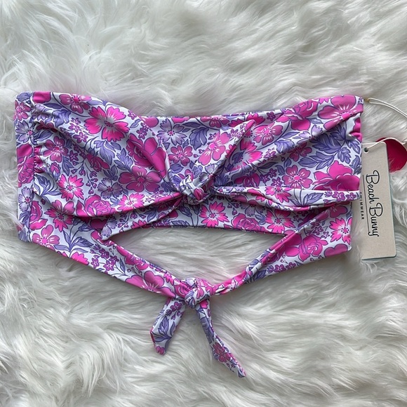 🆕 Beach Bunny Tula Swim Bandeau Top Size XL Floral Pink Purple - Picture 6 of 11
